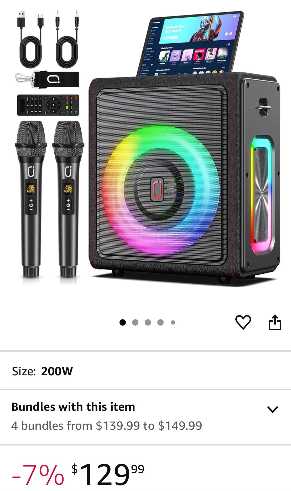 Karaoke Machine, Portable Bluetooth 5.3 Speaker with 2 Wireless Microphones for Adults