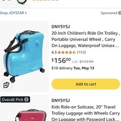 DNY SYSJ 20" Children's Ride On Trolley Carry On Luggage Travel Suitcase