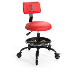 Freeky Rock Red Rolling Garage Stool with Back