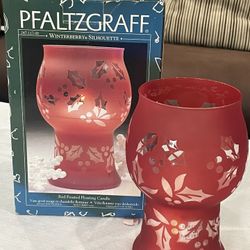 Pfaltzgraff Winterberry Silhouette red frosted glass candle holder.