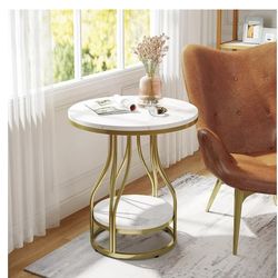 White and gold round tea table NEW