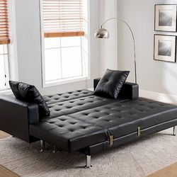 Black Sectional Click-Clack Sofa Bed with Reversible Chaise