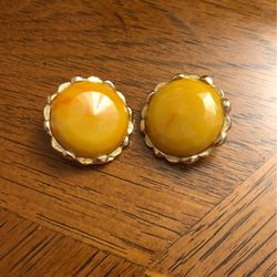 Vintage Yellow Stone Clip On Earrings