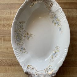 Antique Warwick China Oval Serving Dish With Blue Flowers