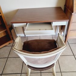Metal Desk And Wicker Velvet Chair