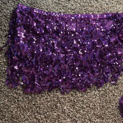 New Purple Side Tie Fringe Sequin Purple Skirt