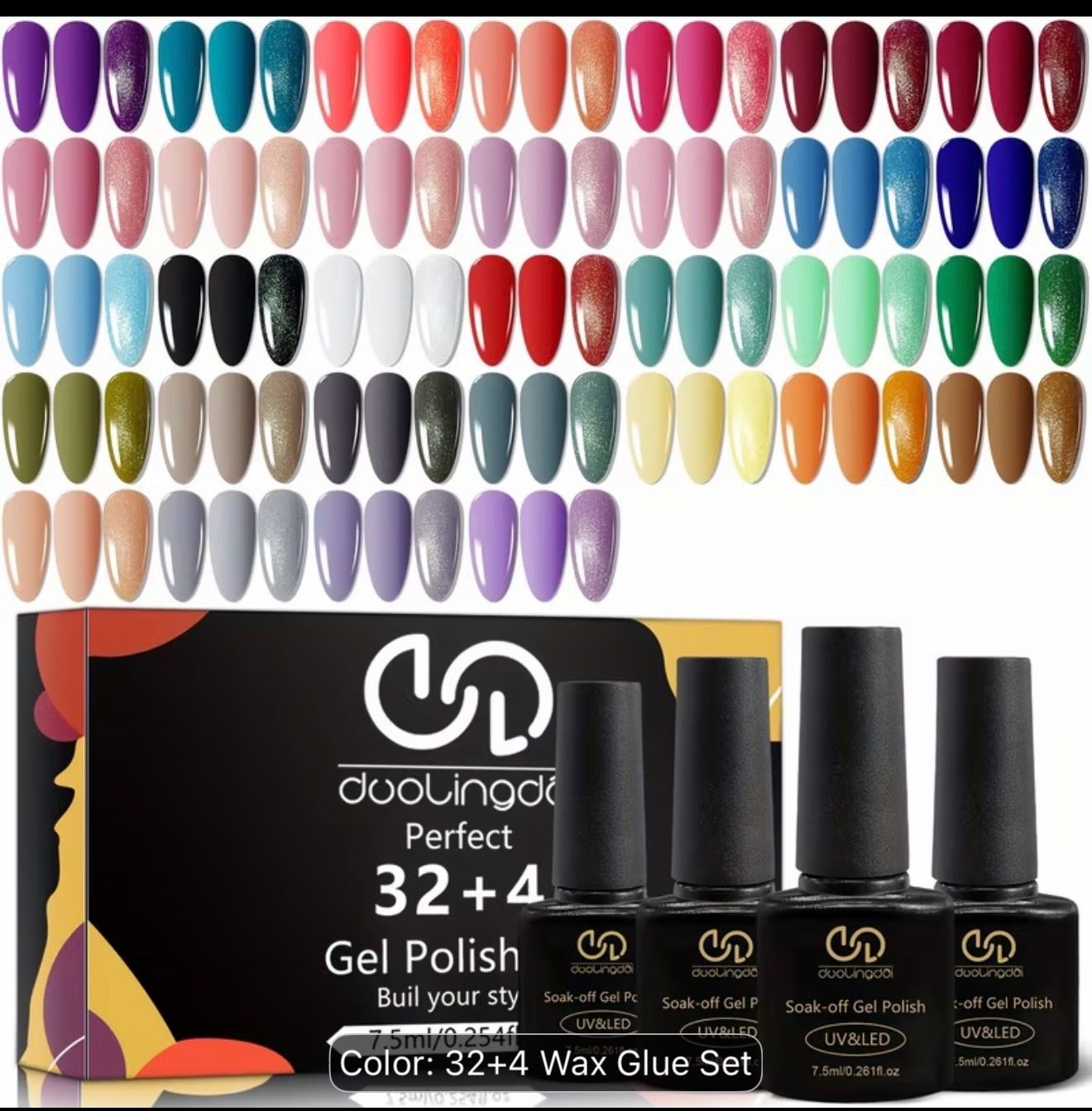 36pcs PC5 Gel Nail Polish Set - 32 Colors Gel Polish Kit Base Coat Glossy Matte And Glitter Top Coat