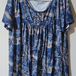 XL Blue Paisley Women's Top