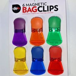 Clip'n 6 Magnetic Bag Clips Multi-Purpose Assorted Colors 3 Inches in Length
