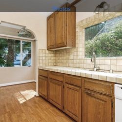 Kitchen Cabinets, Gas Range, Vent, Fridge