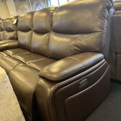 New 2-Pc Power Reclining Power Headrest Real Leather 