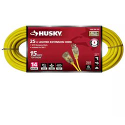 Husky 25 ft. 14/3 Medium Duty Indoor/Outdoor Extension Cord with Lighted End, Yellow