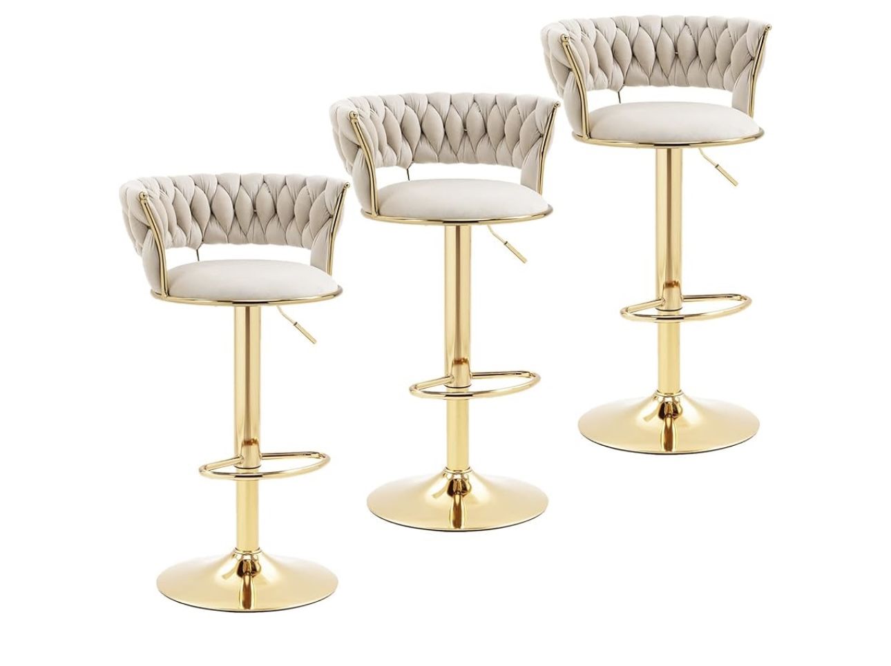 Swivel Velvet Bar Stools Set of 3