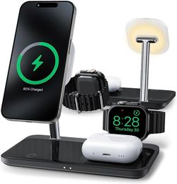 Wireless Charging Station for iPhone 16/15/14/13/12 Series, 4 in 1 Mag-Safe Charging Stand for Multiple Apple Watch Series 9-1/Ultra/SE&Airpods 4/3/2/