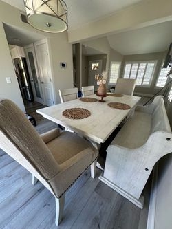 Farmhouse Dining Table Set with Chairs and Bench