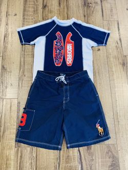 Boys Polo Swim Shorts & Swim Shirt Size L 12/14