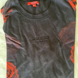 Guess Men’s Black t-Shirt Red Rose Theme XL