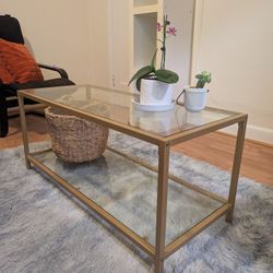 Wickliffe Glass TV Stand/Coffee Table w/ Gold Frame