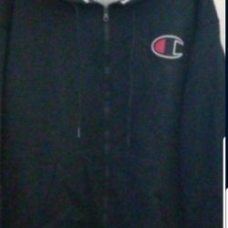 CHAMPION LIFE POWERBLEND PULLOVER MEN'S THICK FULL ZIPPER HOODIE SWEATER SIZE MEDIUM  , XLARGE BLACK C SCRIPT PATCH CHENILLE BRAND NEW WITH TAGS .