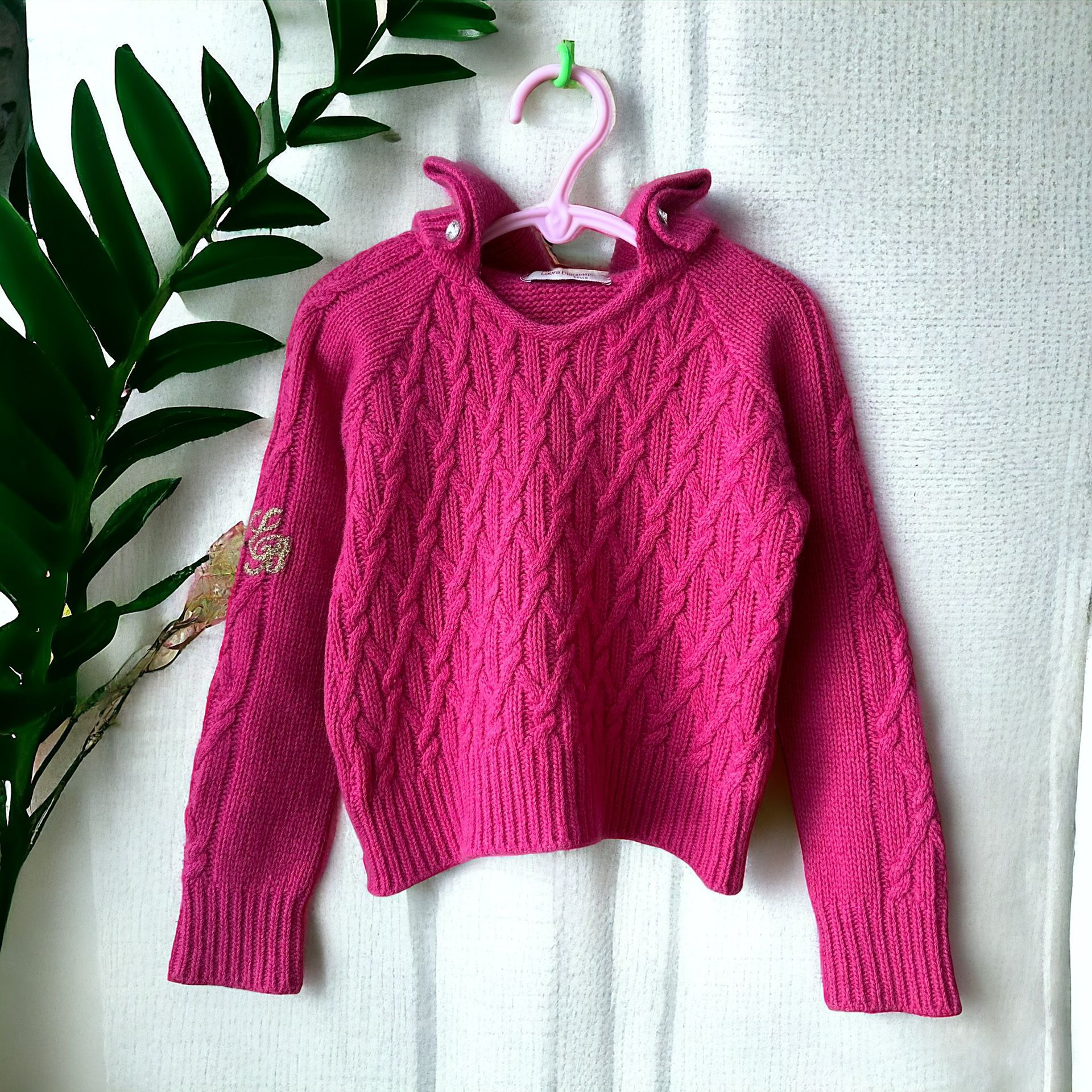 Laura Biagiotti Wool/Cashmere Cable Knit Sweater, Girl Size 3-4T/ 104, Pink