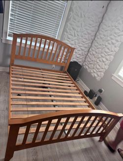 Queen size bed frame natural finish