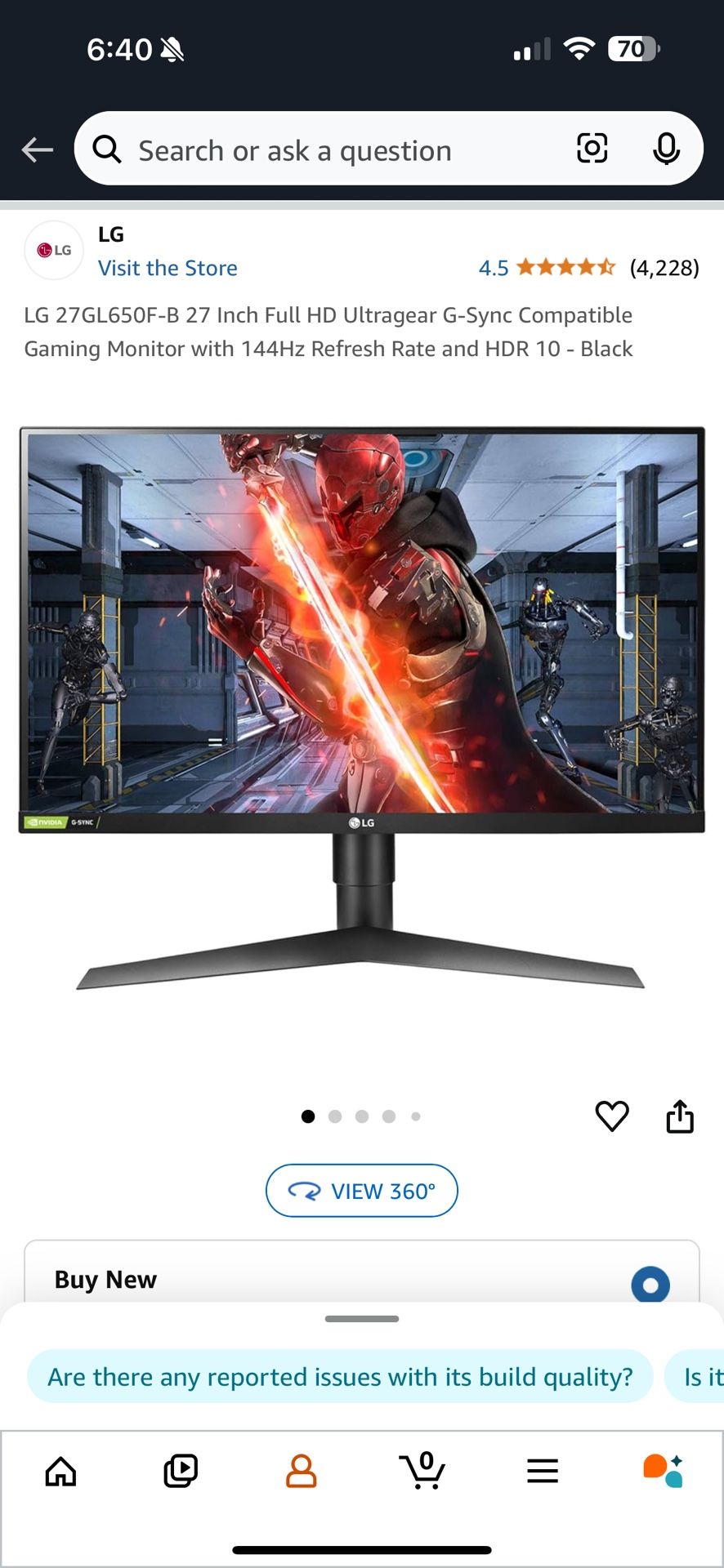 LG 27GL650F-B 27 Inch Gaming Monitor (BROKEN)