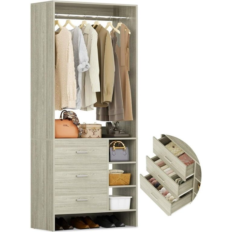 Closet System with 3 Drawers and Shelves, 29.6’’ Closet Organizer, 2.5FT Wood Closet Organizer System, Walk-in Closet or Small Closets Wardrobe, Cloth