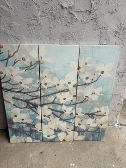 Dogwood Blossom three-panel canvas wall art by artist James Wiens, featuring white floral branches