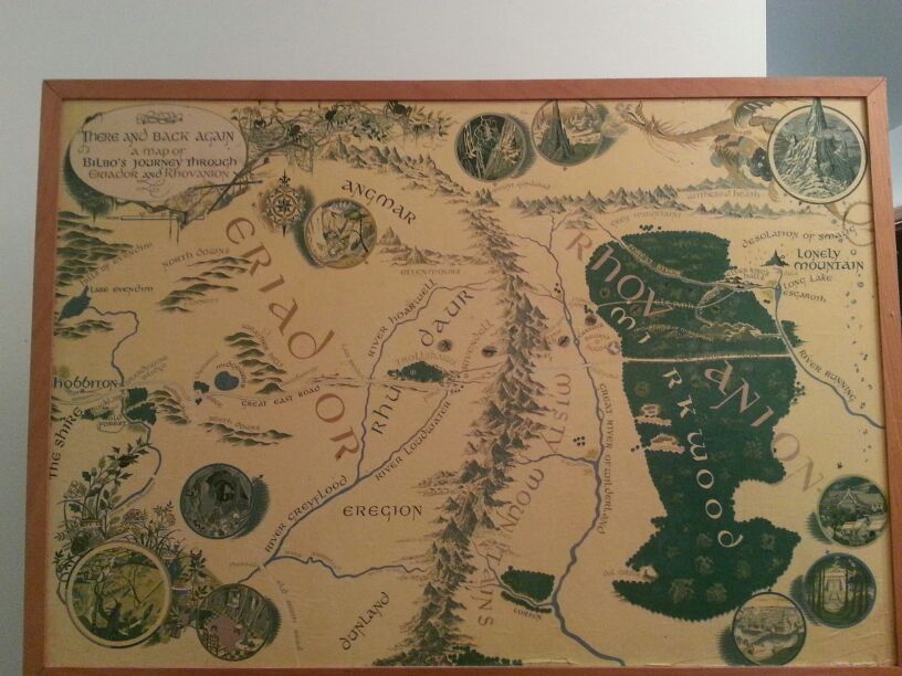 Tolkien Hobbit map - Bilbo's journey. Framed 22"h X 32"w
