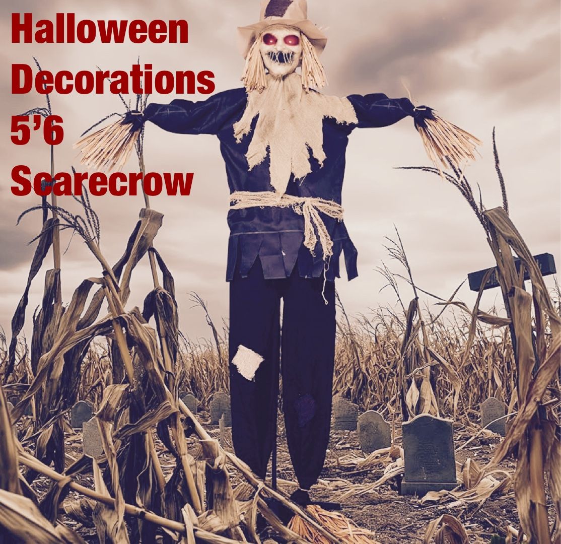 Halloween Animatronics Scarecrow Decoration, 67'' Standing Scarecrow Prop with Motion & Light & Sound (Sound Activated), Scary Animated Decor for Yard