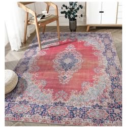 Red Rug for Bedroom, Living Room, rv Carpet, Machine Washable Carpets (12’ x 9', pink red)