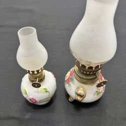 Vintage Procelain, Metal And Glass Kerosene/ Oil  Lamp