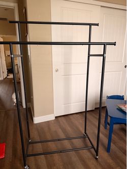 HYSEYY Clothes Rack, Double Rods Rolling Clothing Rack