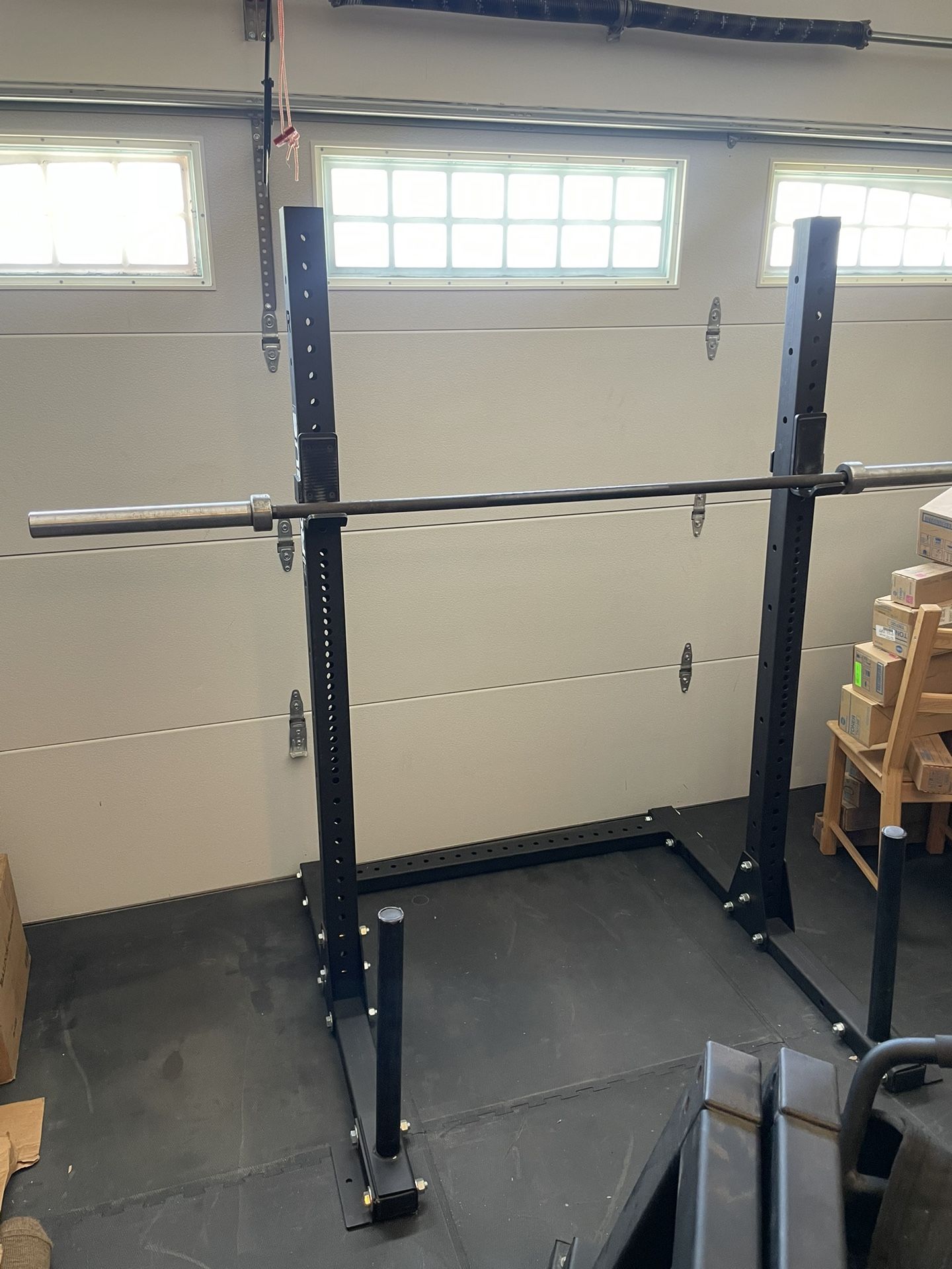 Rogue Squat Rack + Weight Storage + Barbell