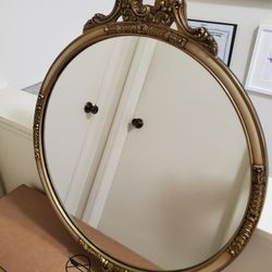Round Mirror with wood frame 