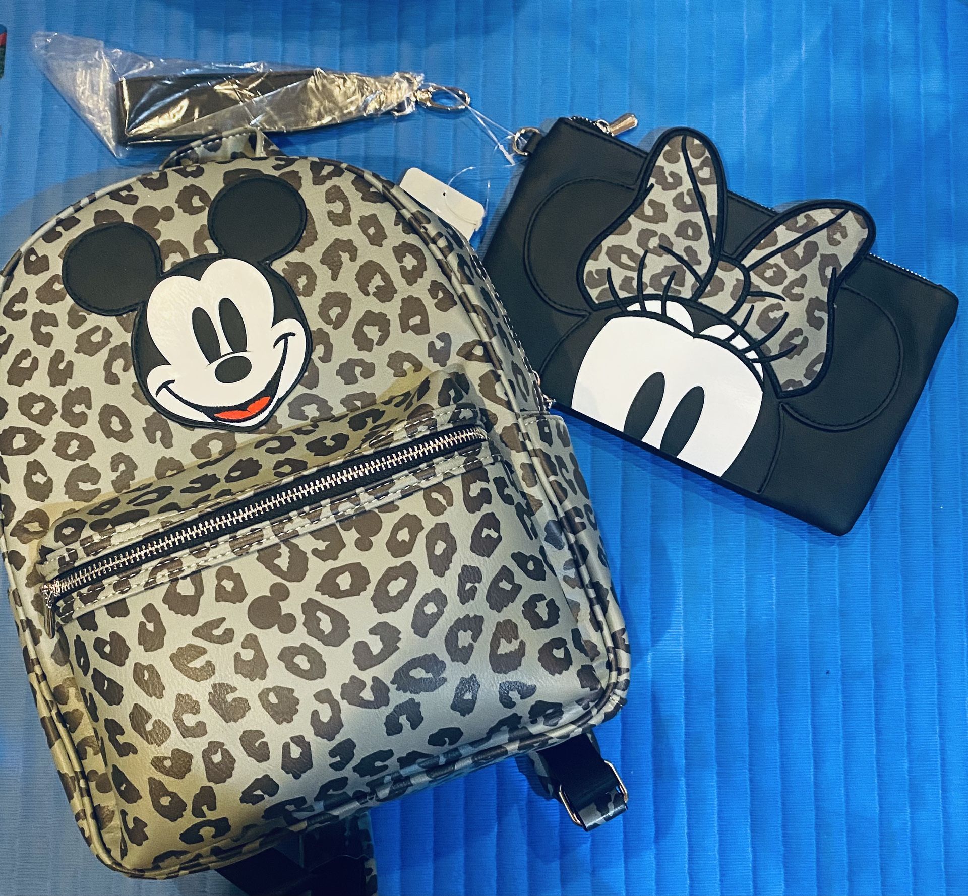 Disney Store Mickey Mouse Mini Backpack and Matching Minnie Mouse Makeup/ Coin Purse / Etc Bag - Both NWTs