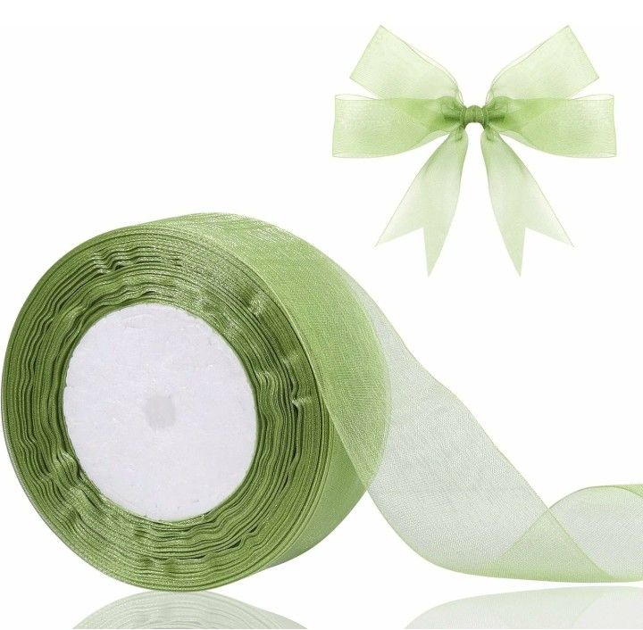 Sheer Organza Ribbon Sage Green - New $5