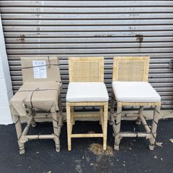 Set Of 3 Sofia Rattan Counter Height Stools For 299. Retail 600. 