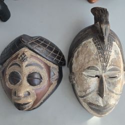 Lot (2) African Wood Masks Punu Gabon & Igbo