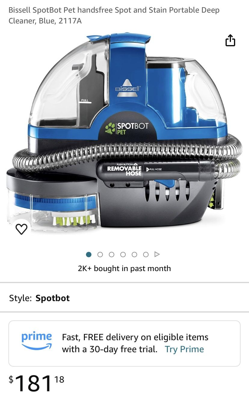 Bissell SpotBot Pet handsfree Spot and Stain Portable Deep Cleaner, Blue,
