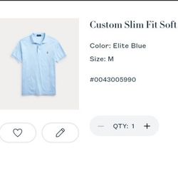 RALPH LAUREN- M Slim Fit Elite Blue Polo Shirt 