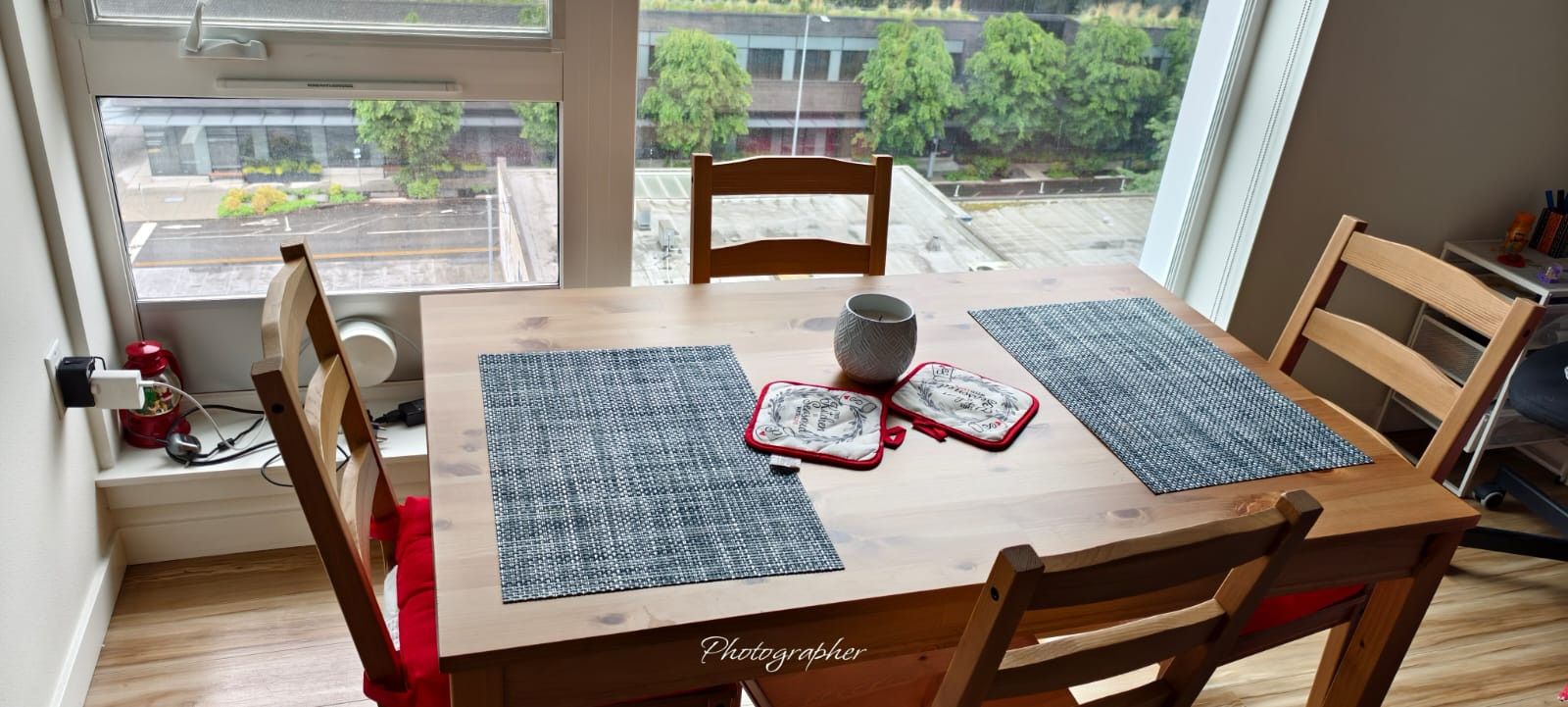Dining Table + 4 Chairs + 2 Cushions +2 Mats + Candle