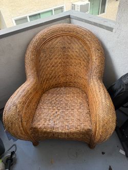 Vintage Wicker Rattan Barrel Chair