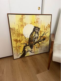 Large Vintage Mid-Century Clark Owl Painting