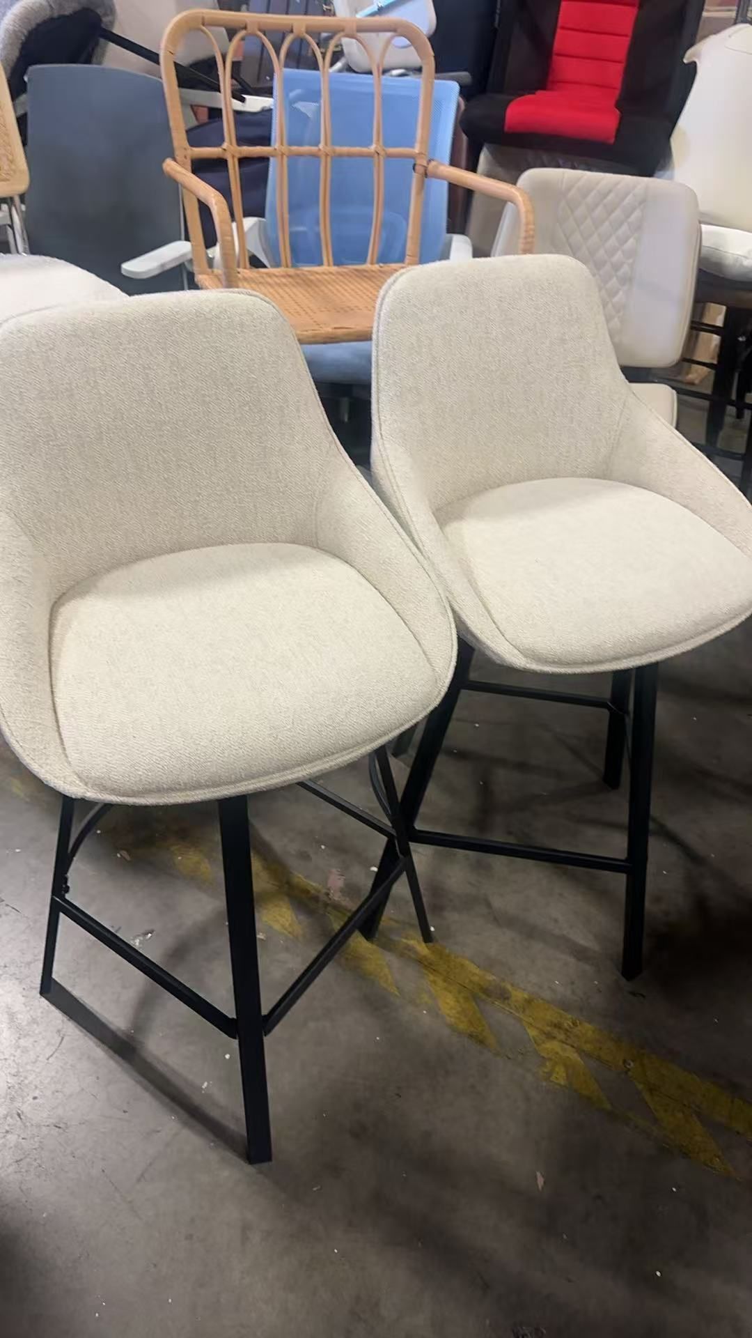 Swivel Bar Stools Set of 2, Modern Counter Height Barstools with Backs, 26'' Upholstered Linen Fabric High Chairs for Island Kitchen, Counter Height C
