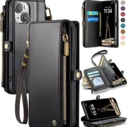 Defencase Compatible with 6.1" iPhone 14 Case Wallet RFID Blocking Fashion Black