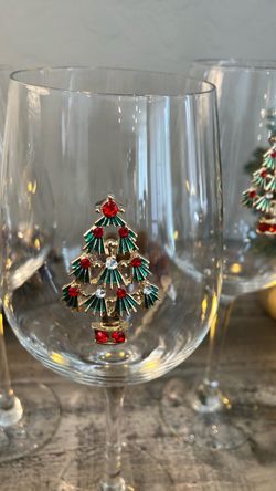 Set of 3 Christmas Tree Rhinestone Wine Glasses (9” Tall)