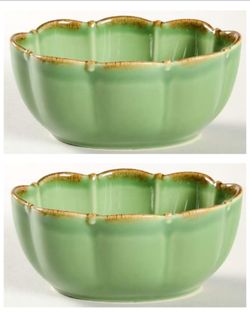 Discontinued Southern Living Two #41172 Green Verde Collection Ceramic Accent Bowls