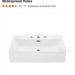 Claire 24 in. W x 16 in. D x 6 in. H Rectangle Wall-Mount Ceramic Bathroom Sink with 8 in. Widespread Holes