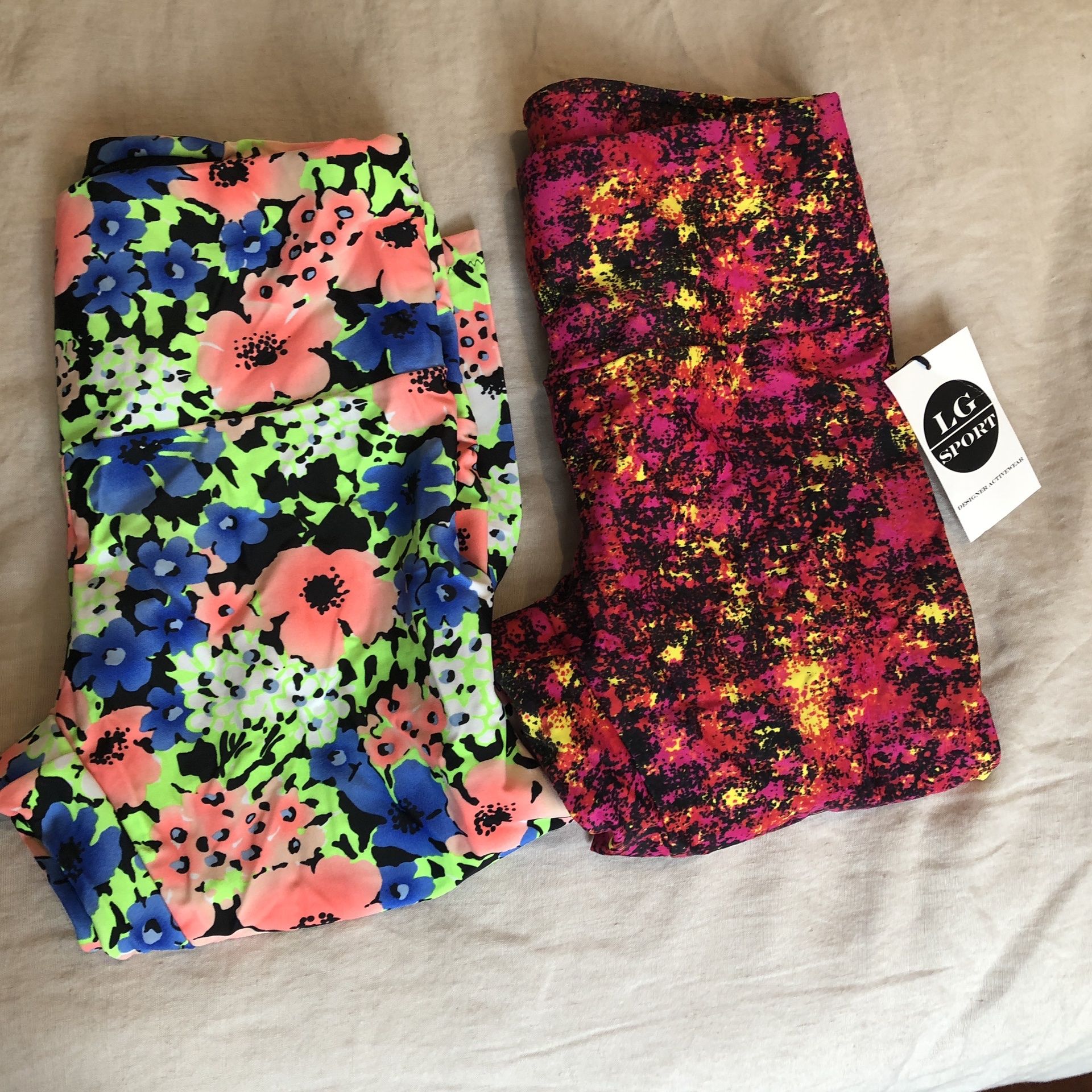 Lot Of 2 LG Sport Womens Sz SM Capri Leggings Workout Active Wear Pants Print